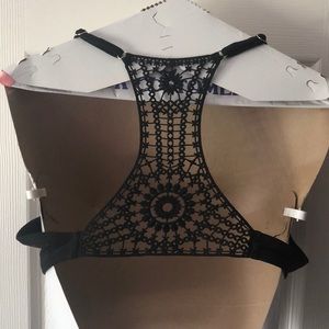 Black Wire Bikini Top with Crochet Back